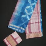 Mangalagiri Bandhini Pink and Blue Saree