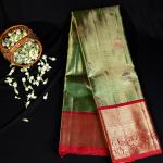 GREEN TISSUE RED BORDER SAREE