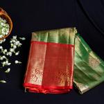 GREEN TISSUE RED BORDER SAREE