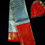 Kanchipuram Silk Dual Shade Blue And Ash Brocade Saree