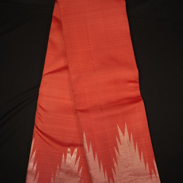 Kanchipuram Silk Orange Temple Border Saree