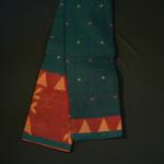 Handwoven Bottle Green Cotton Saree