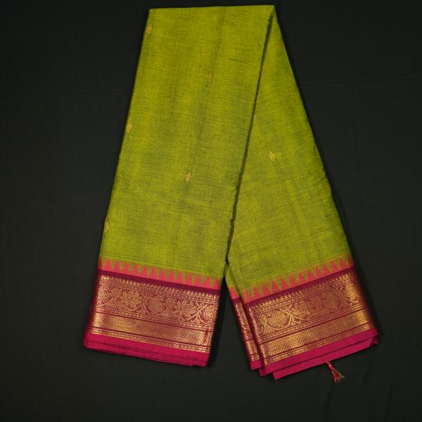 Handwoven Parrot Green Cotton Saree