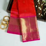 Kanchipuram Silk Saffron Pink with Checks