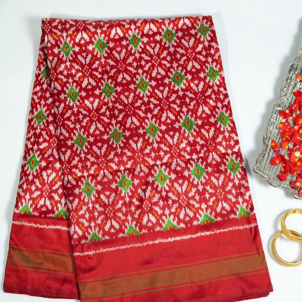 TWILL IKATT  RED AND GREEN COLOR SAREE
