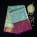 Kanchipuram Silk Blue Brocade with Pink