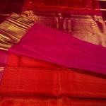 Kanchipuram Silk Saffron Pink with Checks