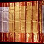 Kanchipuram Silk Lilac Pink Brocade Tissue Saree with Red Border