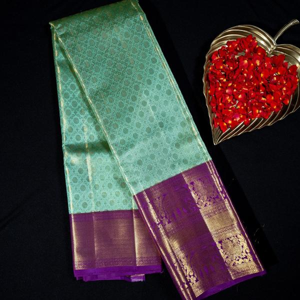Kanchipuram Silk Pastel Green Brocade Saree