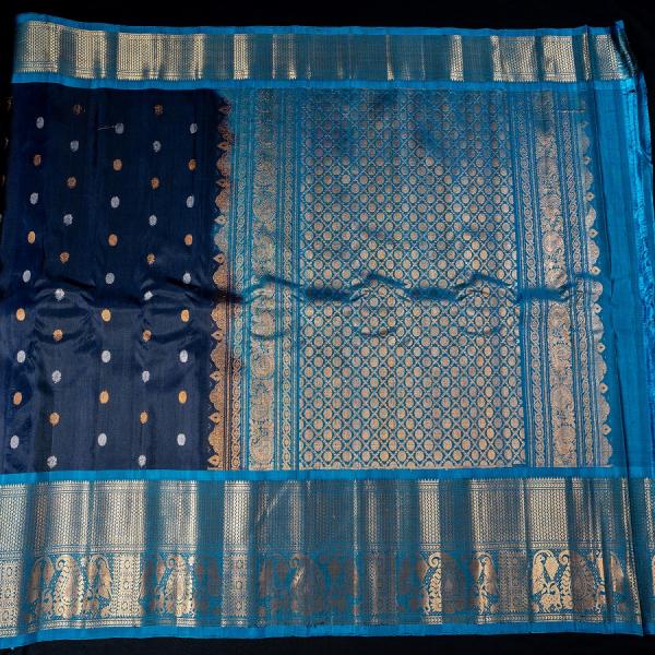 NAVY BLUE WITH SKY BLUE BORDER GADWAL PATTU