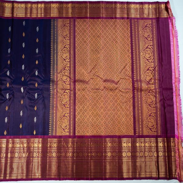NAVY BLUE SAREE WITH ONION PINK BORDER