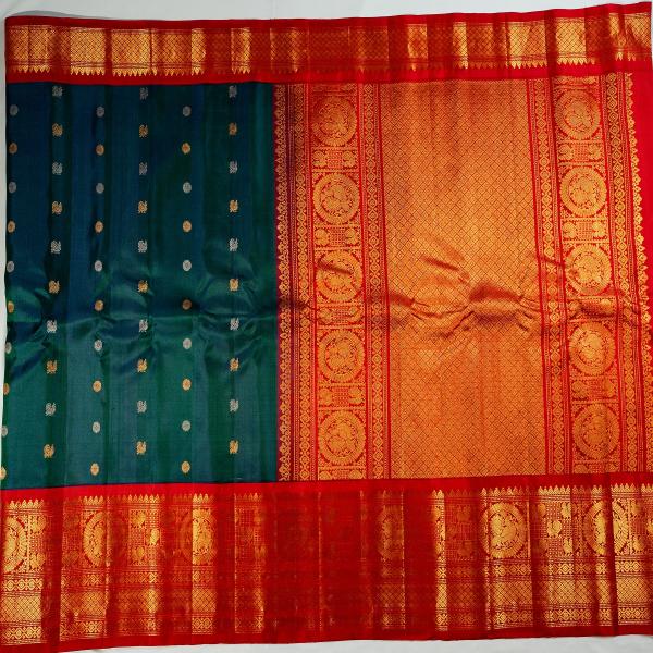 TEAL GREEN WITH RED KUTTU  BORDER