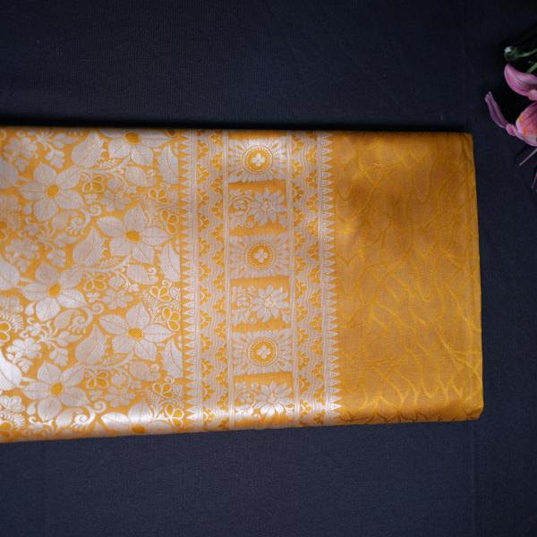 Mustard Yellow Design Banana Silk Pashmina Saree