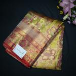 Kanchipuram Silk Green Gold Tissue Floral Brocade with Meenakari border