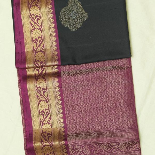 Kanchi Soft Silk Black Saree With Motifs